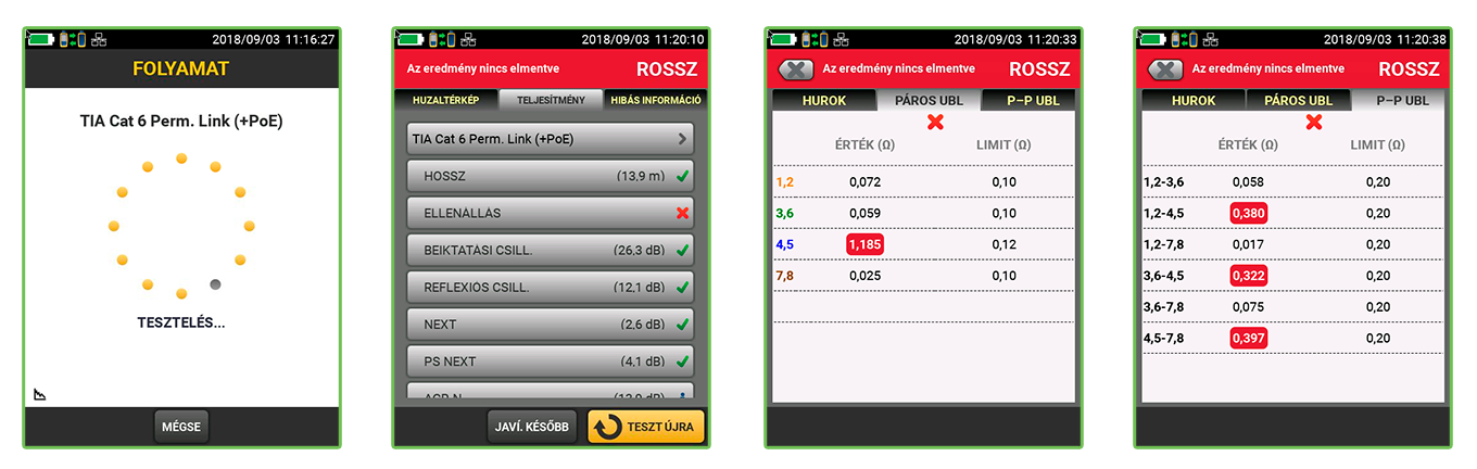 TIA Cat 6 Perm. Link + PoE mérés